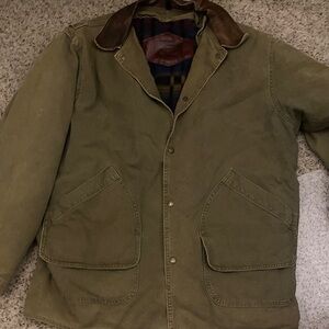 Woolrich Khaki Jacket with Dark Brown Collar
